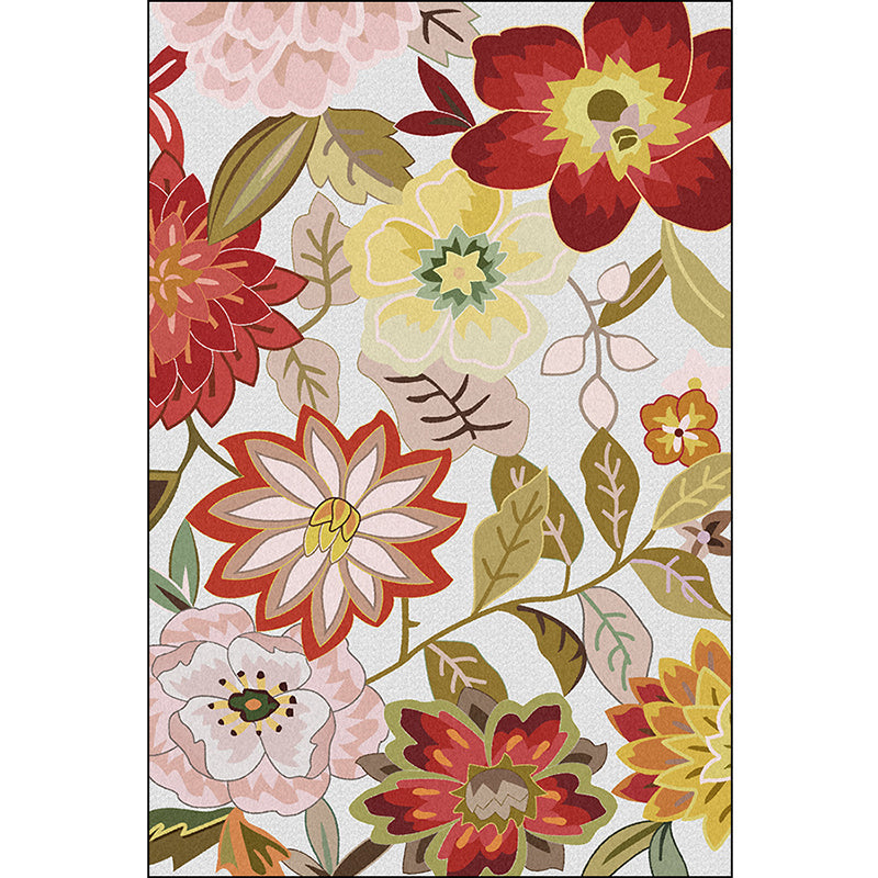Avtoit | Classic floral patterned rug with leaf white and red traditional rug polyester washable non-slip backing living room wallpaper
