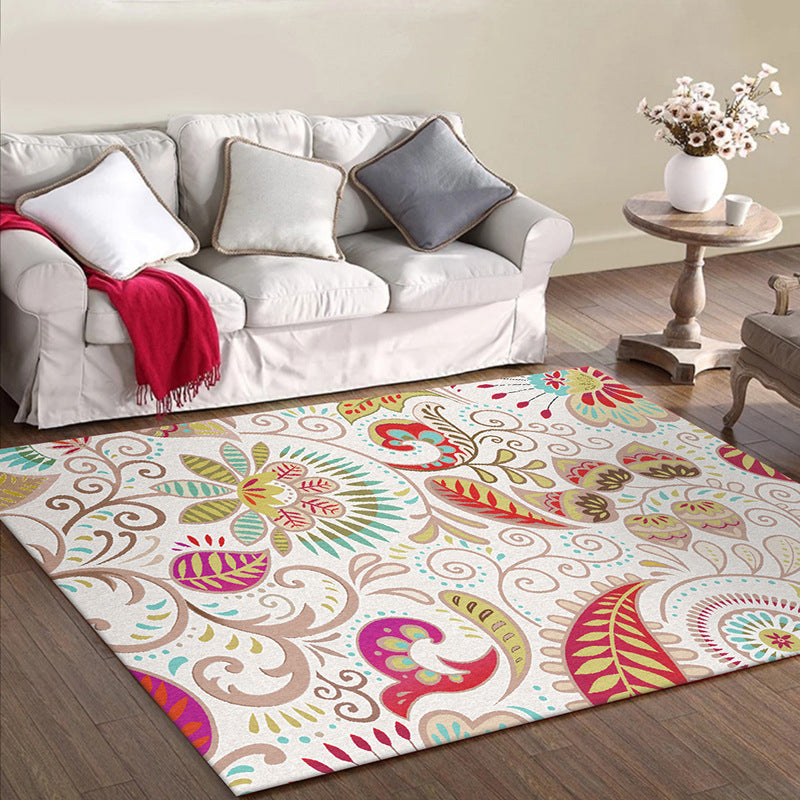 Avtoit | Vintage Paisley Pattern Rug White Polyester Rug Machine Washable Non-Slip Rug for Bedroom