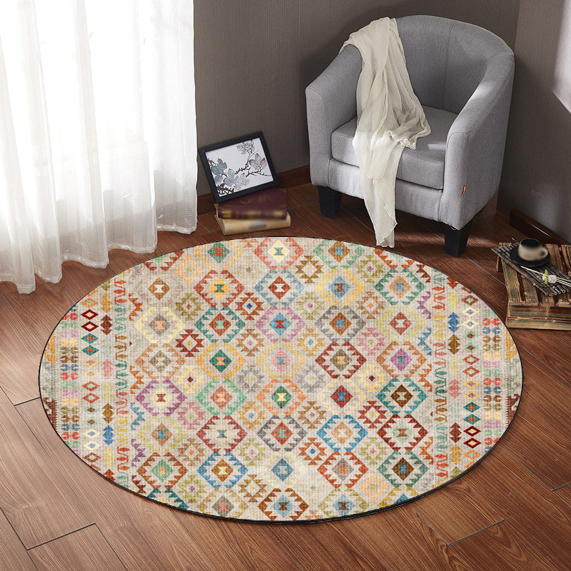Avtoit | American Geometric Pattern Rug Beige Polyester Rug Machine Washable Non-Slip Rug for Bedroom