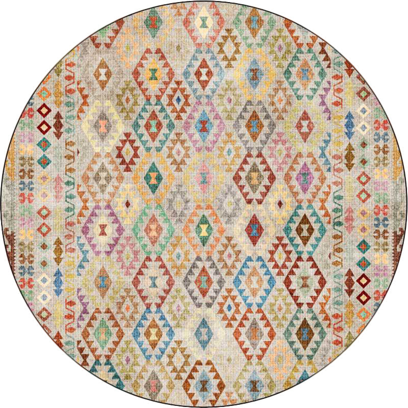 Avtoit | American Geometric Pattern Rug Beige Polyester Rug Machine Washable Non-Slip Rug for Bedroom