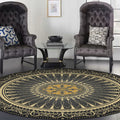 Avtoit | Vintage Floral Pattern Rug Black Tribal Rug Polyester Washable Anti-Slip Backing Rug for Living Room