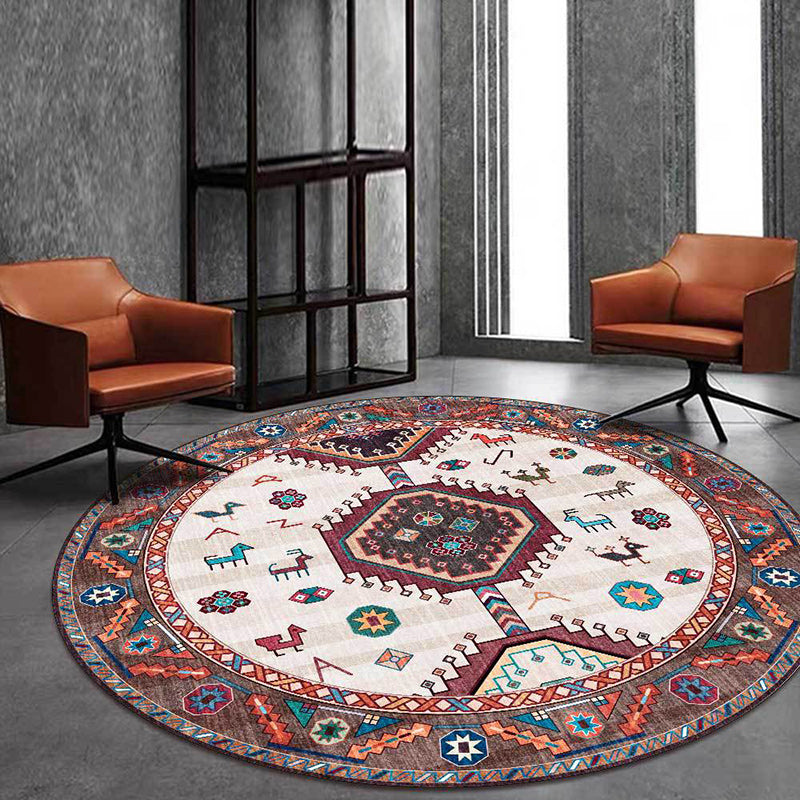 Avtoit | Brown and Beige Southwestern Carpet Polyester Tribal Pattern Carpet Washable Non-Slip Back Carpet for Living Room