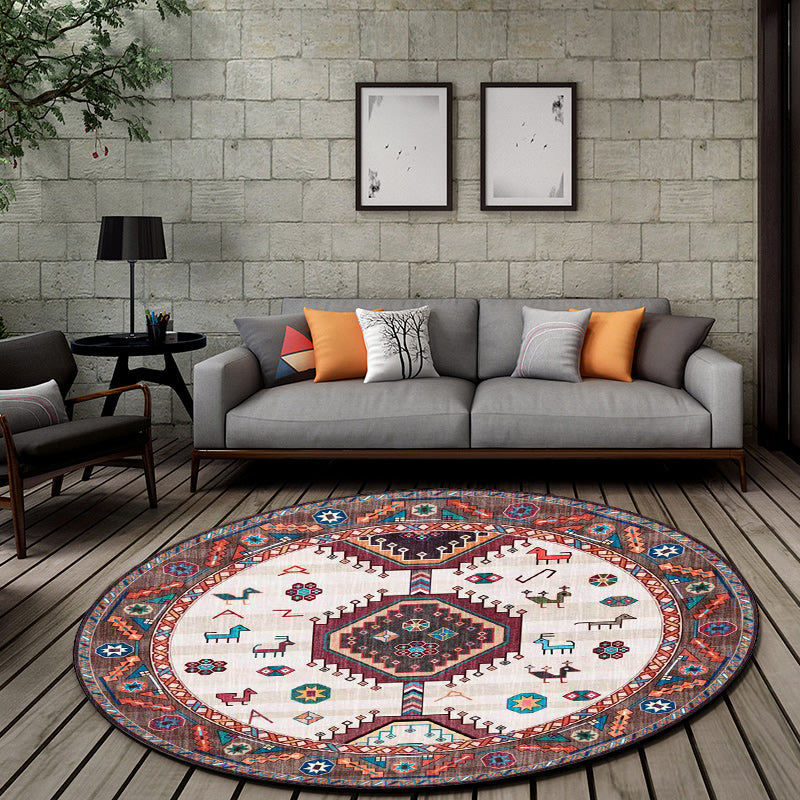 Avtoit | Brown and Beige Southwestern Carpet Polyester Tribal Pattern Carpet Washable Non-Slip Back Carpet for Living Room