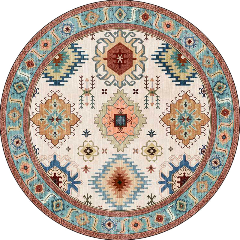 Avtoit | Vintage Southwest Pattern Rug with floral apricot and blue tribal rug, polyester washable, non-slip backing area rug for living room