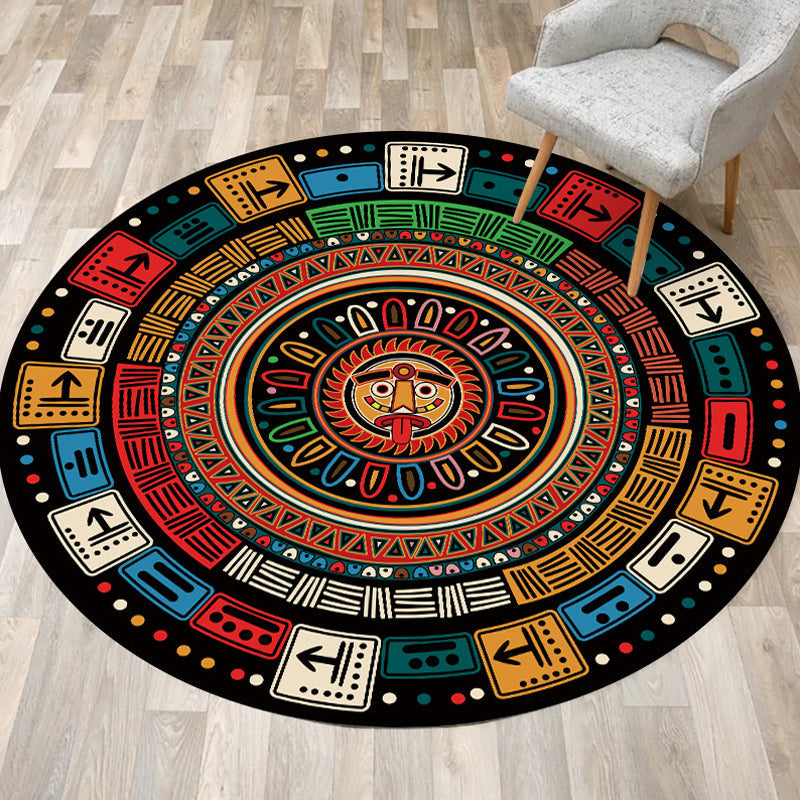Avtoit | Multicolored southwestern rug made of polyester with tribal pattern, washable, non-slip backing rug for the living room