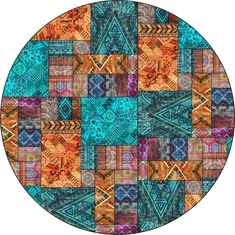 Avtoit | Vintage Tribal Pattern Rug Green Tribal Rug Polyester Washable Non-Slip Mat Rug for Living Room