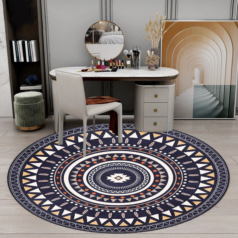 Avtoit | Vintage concentrated circles pattern rug blue and green tribal rug polyester washable with anti-slip backing rug for living room
