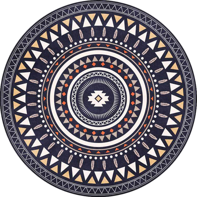 Avtoit | Vintage concentrated circles pattern rug blue and green tribal rug polyester washable with anti-slip backing rug for living room