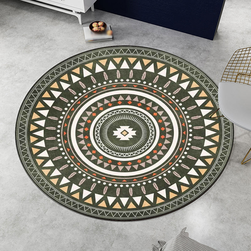 Avtoit | Vintage concentrated circles pattern rug blue and green tribal rug polyester washable with anti-slip backing rug for living room