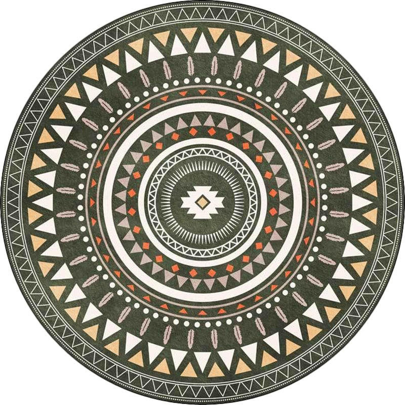 Avtoit | Vintage concentrated circles pattern rug blue and green tribal rug polyester washable with anti-slip backing rug for living room