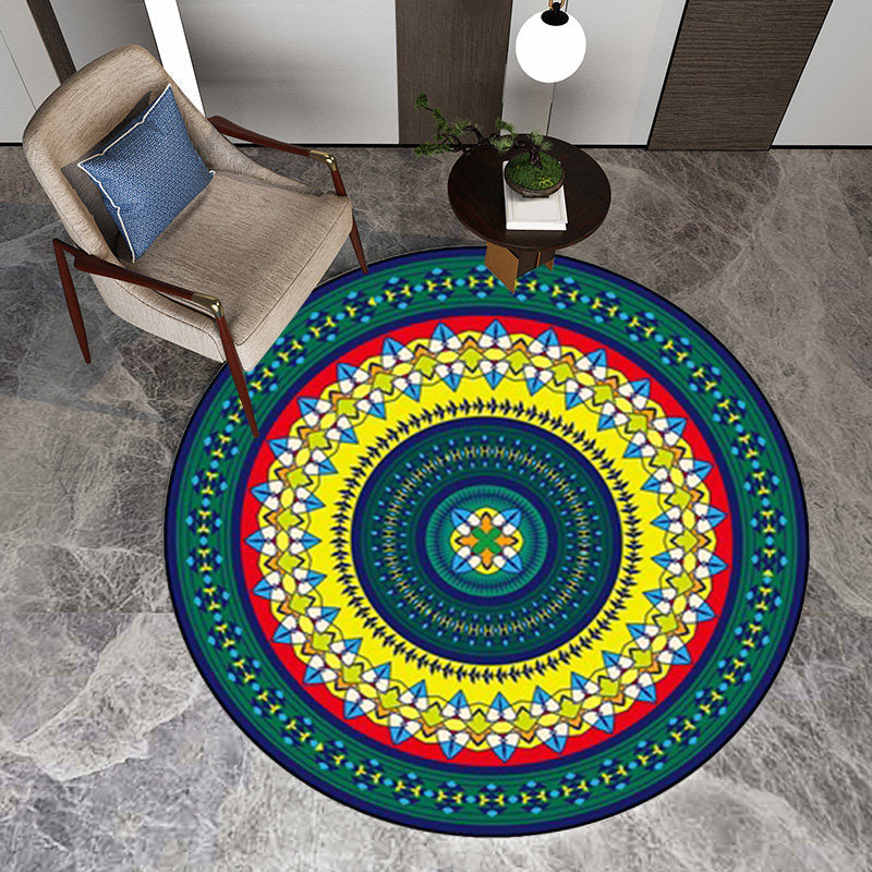 Avtoit | Classic concentrated circles pattern rug green and yellow tribal rug polyester washable non-slip back area rug for living room