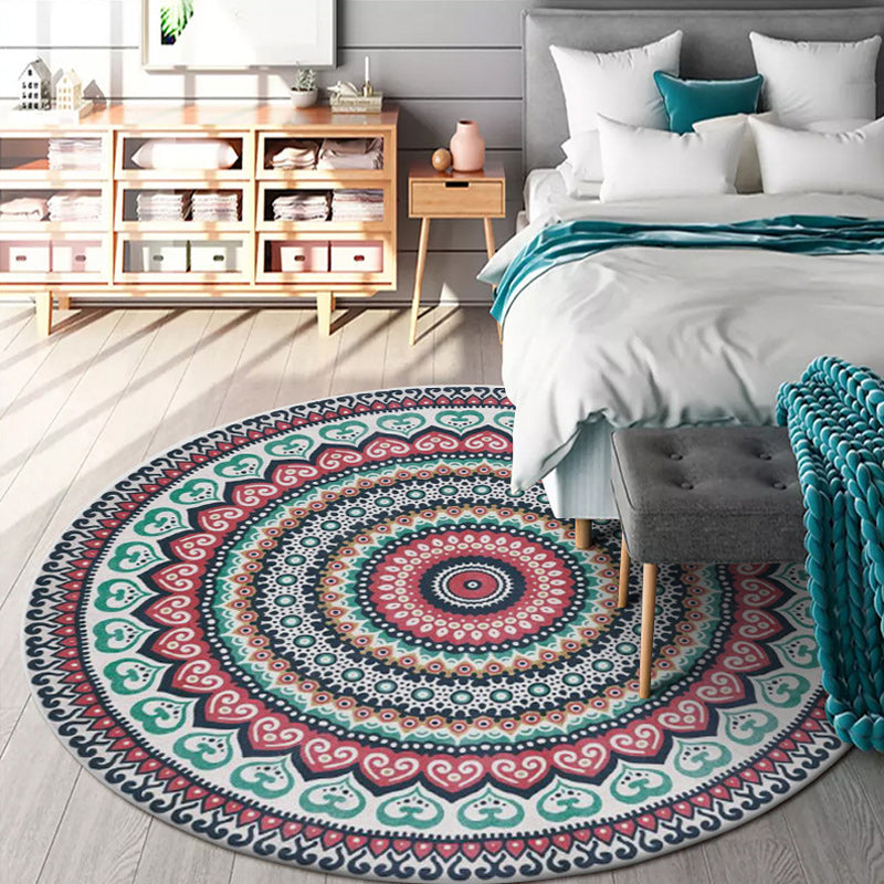 Avtoit | Red and green southwestern carpet polyester concentric circles pattern carpet washable non-slip backing carpet for living room