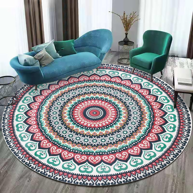 Avtoit | Red and green southwestern carpet polyester concentric circles pattern carpet washable non-slip backing carpet for living room