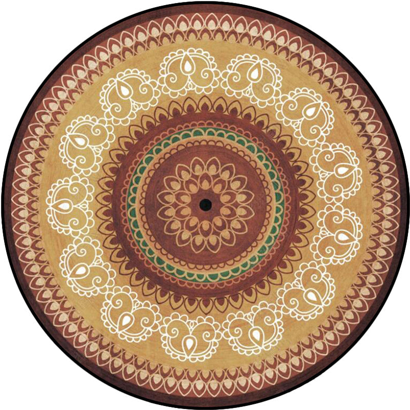 Avtoit | Vintage concentrated circles pattern rug with flowers yellow tribal rug polyester washable non-slip backing rug for the living room