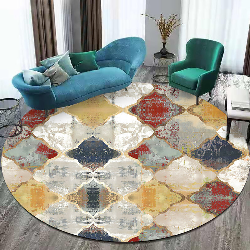 Avtoit | Persian Azulejo Pattern Rug Red and White Polyester Rug Machine Washable Nonslip Rug for the Bedroom