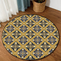 Avtoit | Yellow Moroccan Polyester Azulejo and Flower Pattern Rug washable non-slip backing rug for the living room