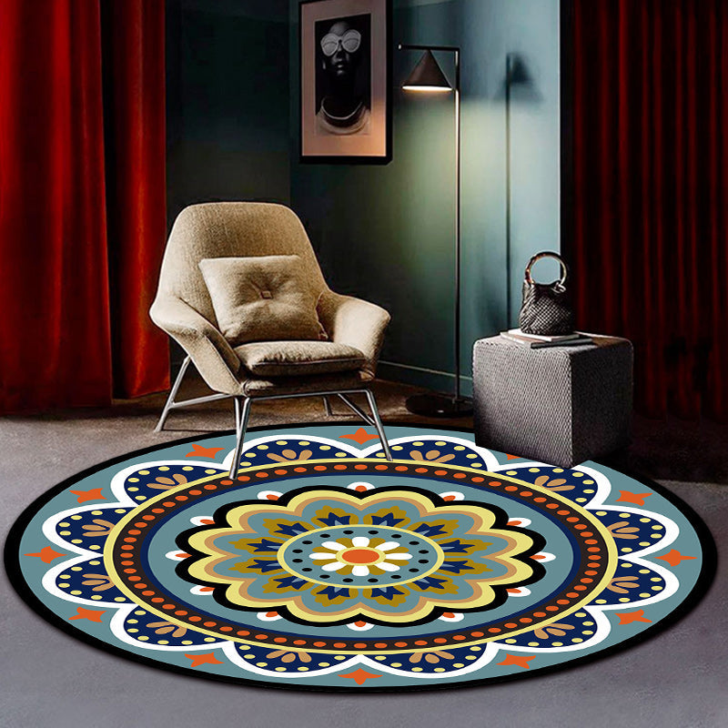 Avtoit | Classic floral pattern carpet blue tribal carpet polyester washable non-slip backing carpet for the living room