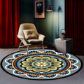 Avtoit | Classic floral pattern carpet blue tribal carpet polyester washable non-slip backing carpet for the living room