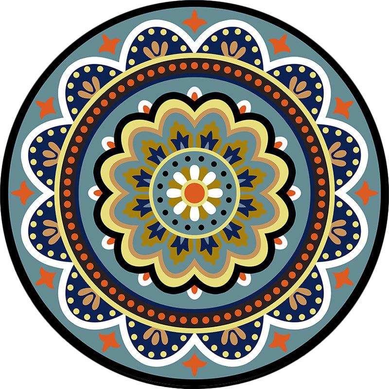 Avtoit | Classic floral pattern carpet blue tribal carpet polyester washable non-slip backing carpet for the living room