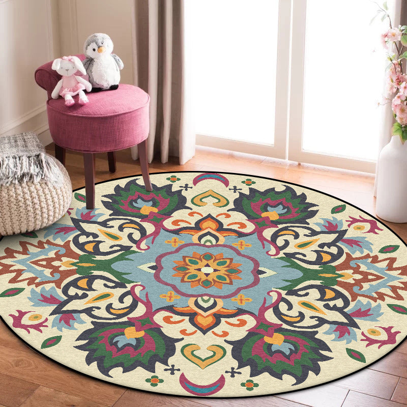 Avtoit | Persian flower pattern rug yellow and green polyester rug machine washable non-slip rug for the bedroom