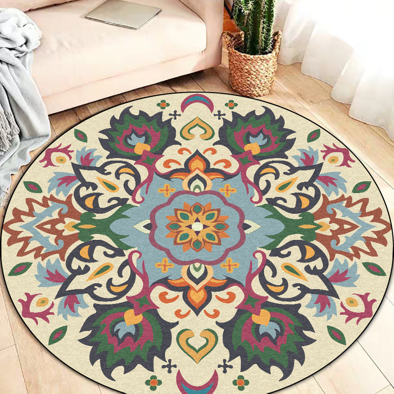 Avtoit | Persian flower pattern rug yellow and green polyester rug machine washable non-slip rug for the bedroom