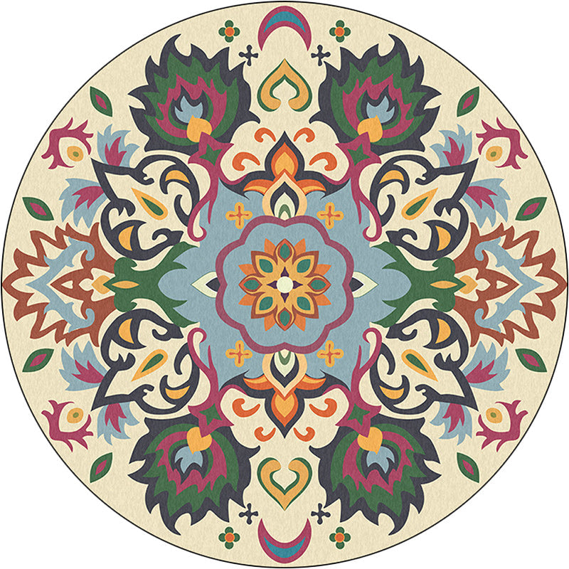 Avtoit | Persian flower pattern rug yellow and green polyester rug machine washable non-slip rug for the bedroom