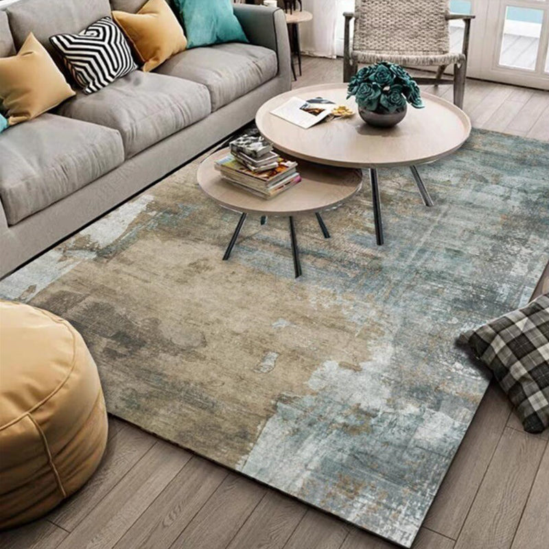 Avtoit | Casual Modern Rug in Green and Brown Abstract Cement Pattern Rug Polyester Washable Non-Slip Rug for Home Decor