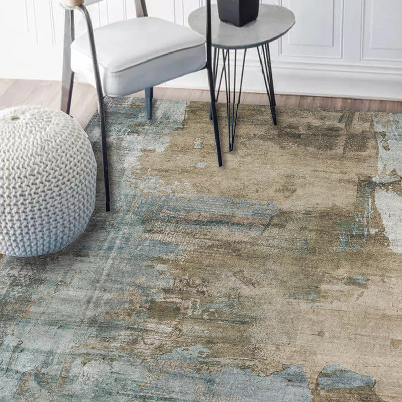 Avtoit | Casual Modern Rug in Green and Brown Abstract Cement Pattern Rug Polyester Washable Non-Slip Rug for Home Decor