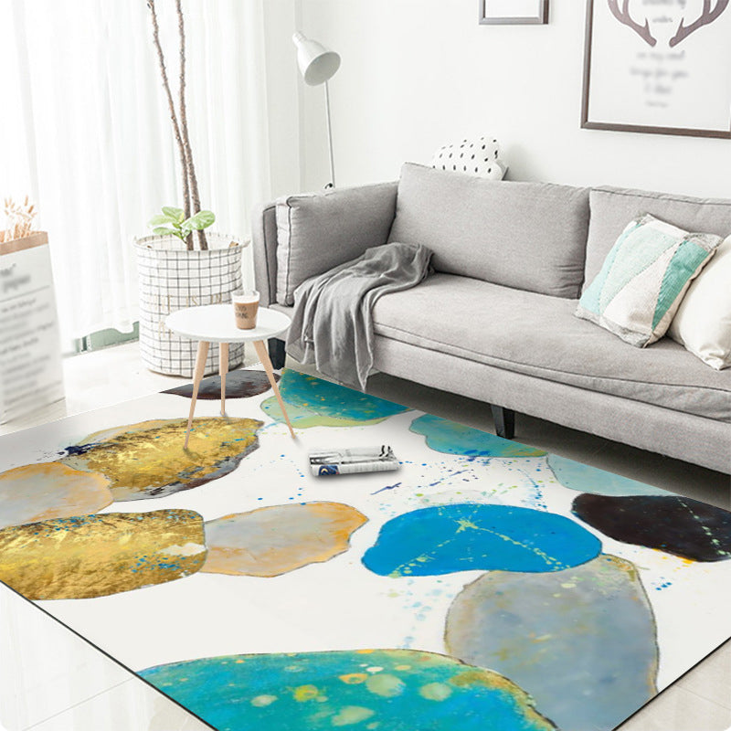 Avtoit | White Bedroom Carpet Novelty Color Block Splash Pattern Area Rug Polyester Washable Non-Slip Backing Carpet
