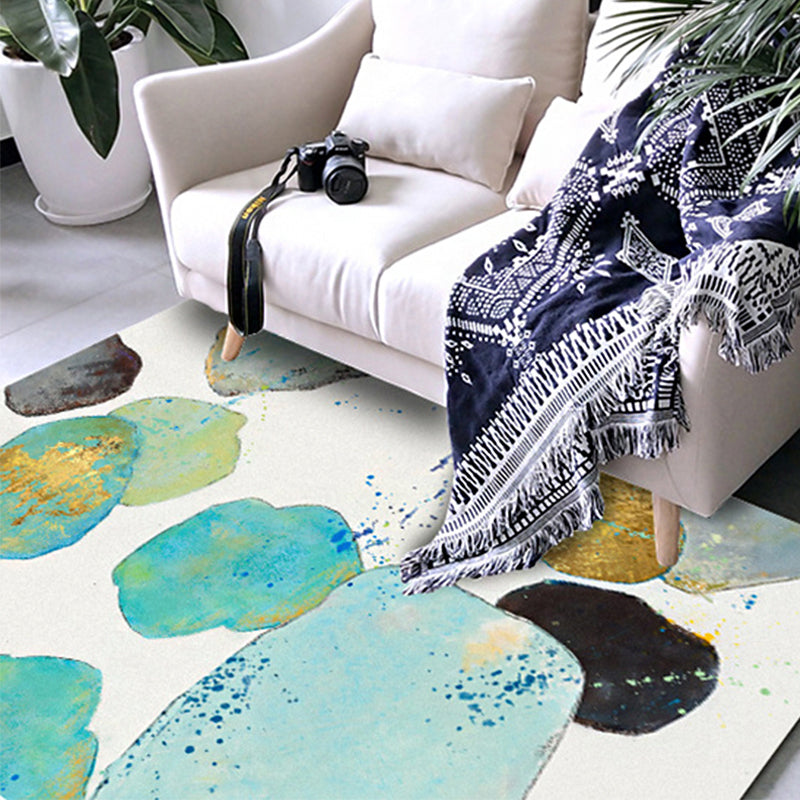 Avtoit | White Bedroom Carpet Novelty Color Block Splash Pattern Area Rug Polyester Washable Non-Slip Backing Carpet