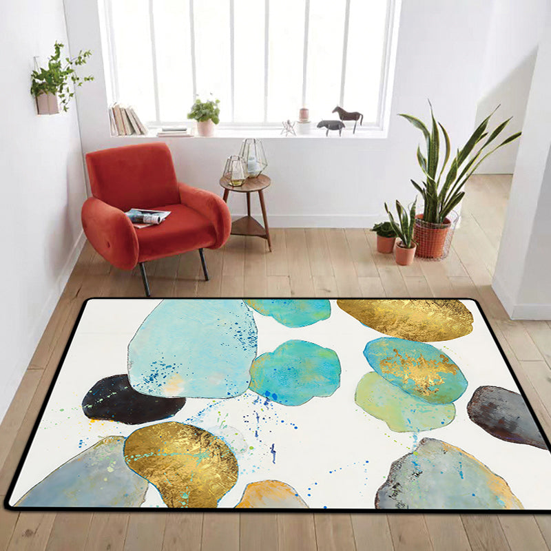 Avtoit | White Bedroom Carpet Novelty Color Block Splash Pattern Area Rug Polyester Washable Non-Slip Backing Carpet