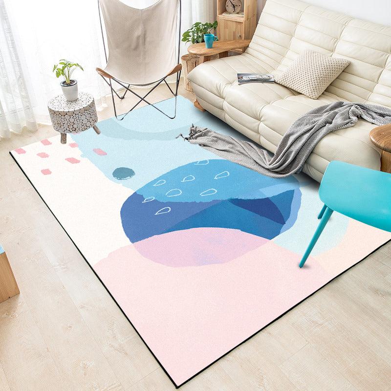 Avtoit | Blue and Pink Bedroom Rug Novelty Color Block Watercolor Painting Pattern Area Rug Polyester Washable Carpet