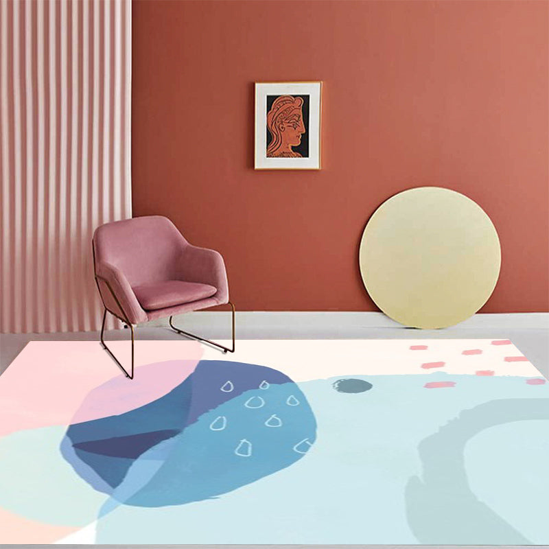 Avtoit | Blue and Pink Bedroom Rug Novelty Color Block Watercolor Painting Pattern Area Rug Polyester Washable Carpet