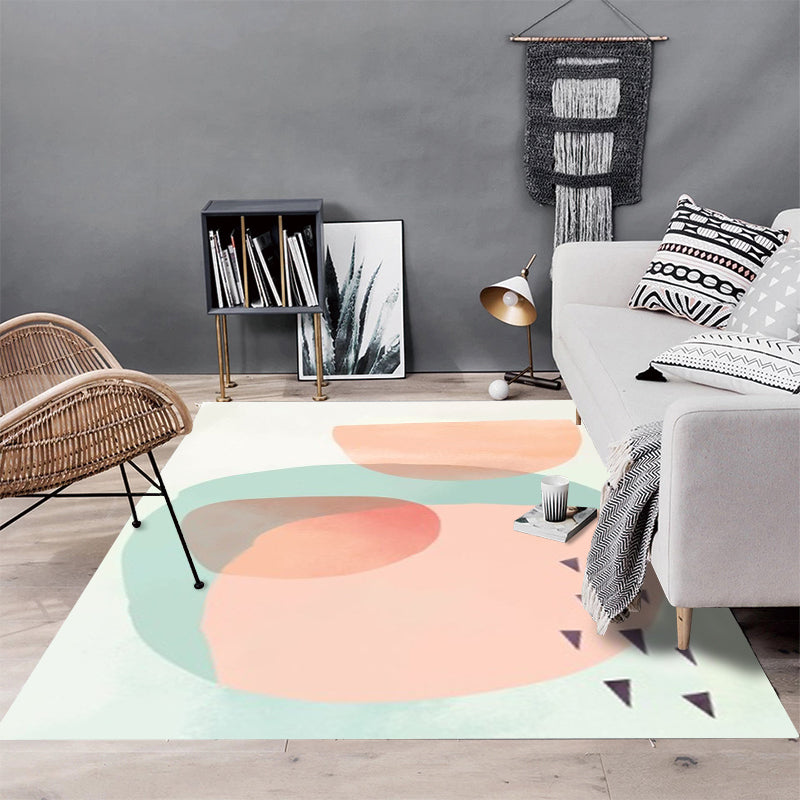 Avtoit | Novelty Living Room Rug in Orange and Green Color Block Triangle Print Rug Polyester Washable Area Rug