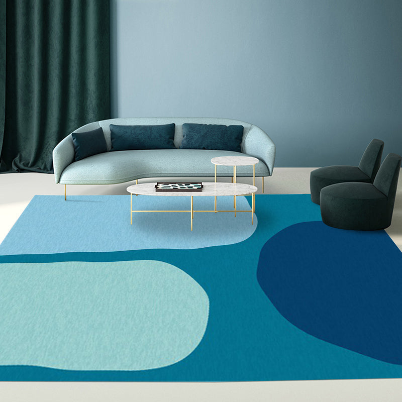 Avtoit | Blue Bedroom Rug Novelty Color Box Pattern Rug Polyester Machine Washable Rug