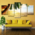 Avtoit | Beach Palm Tree Canvas Art Tropix Beautiful Sunset over the Sea Scene Wall Decoration in Gold