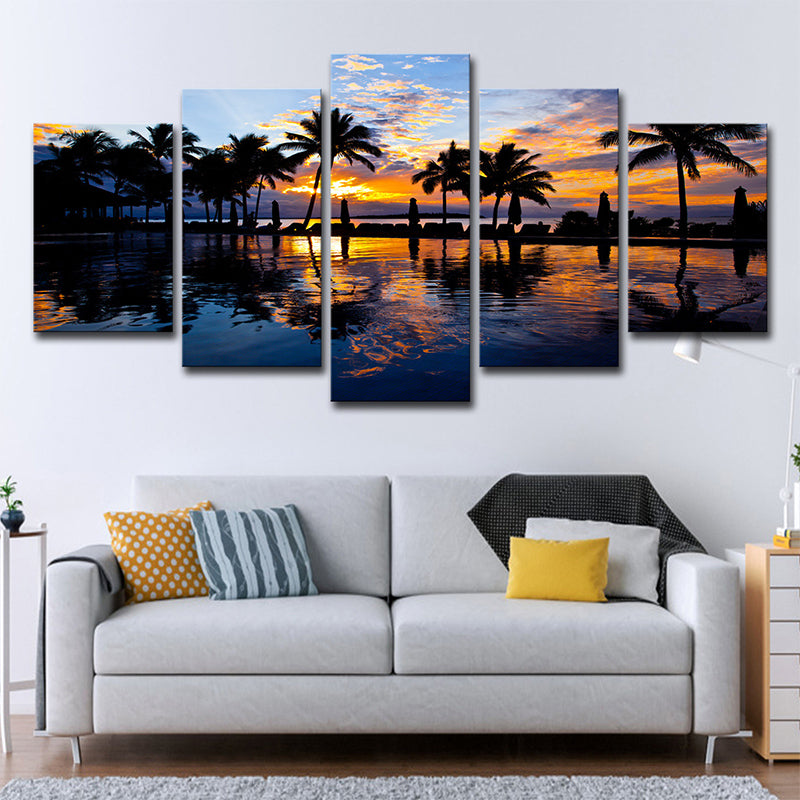 Avtoit | Tropix Sunset Glow Wall Decoration Print in Orange Palm and Pool Canvas for Room