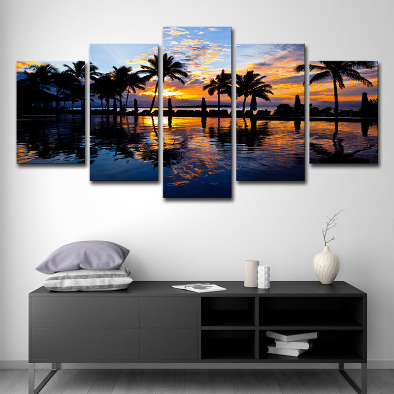 Avtoit | Tropix Sunset Glow Wall Decoration Print in Orange Palm and Pool Canvas for Room