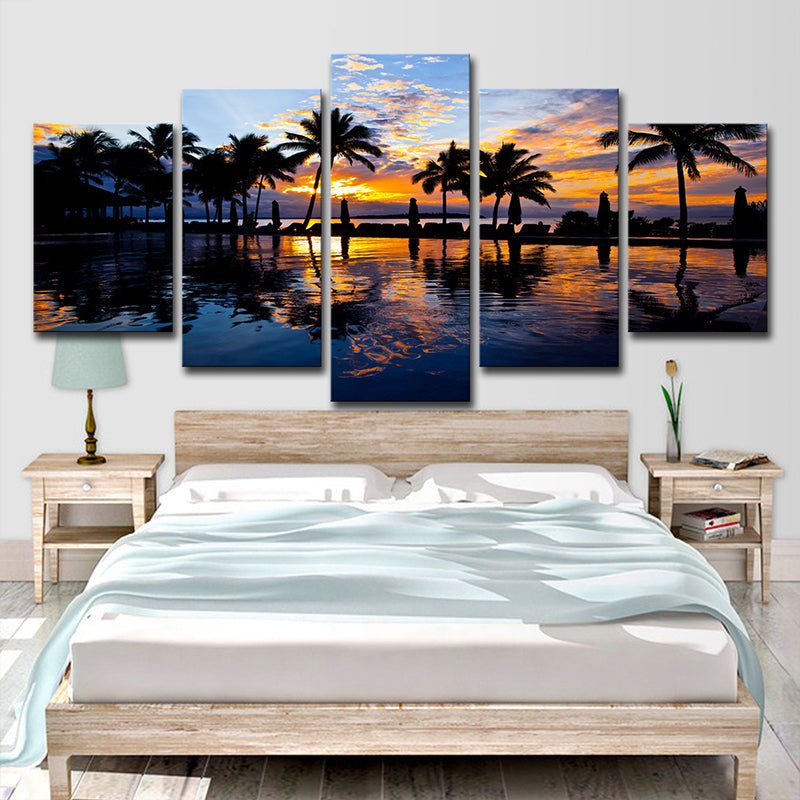 Avtoit | Tropix Sunset Glow Wall Decoration Print in Orange Palm and Pool Canvas for Room