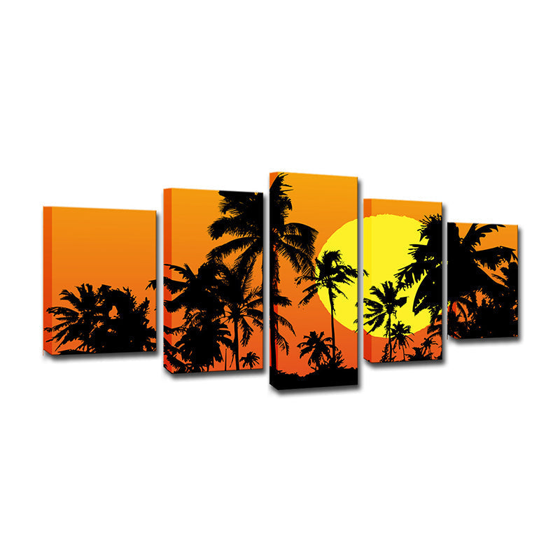 Avtoit | Tropical Wall Decoration Orange Large Moon Behind Coconut Trees Canvas Print for Home