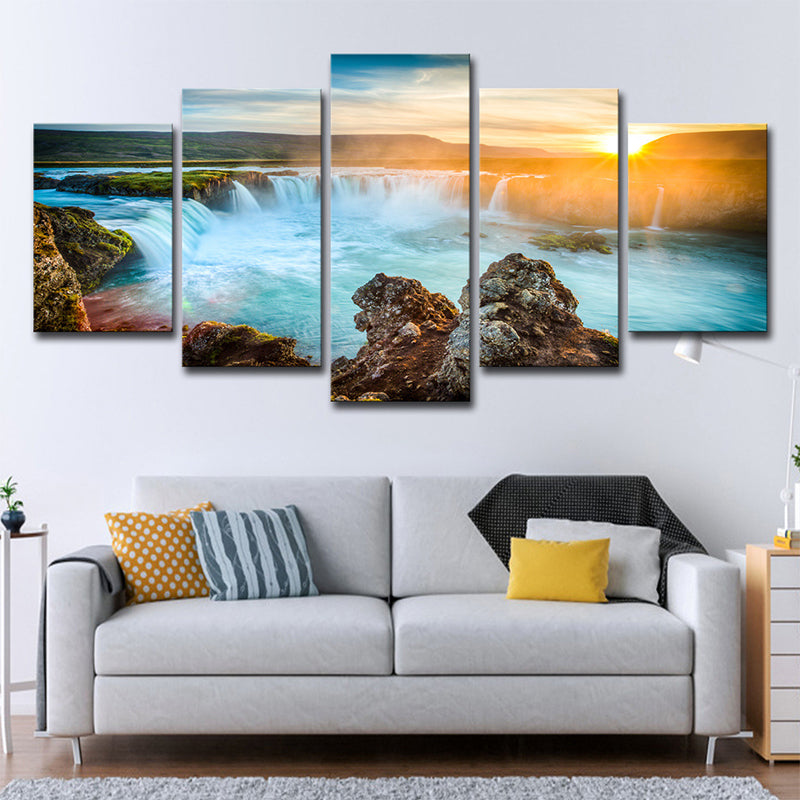 Avtoit | Great Island Cascades Canvas Art Home Interior Sunset Landscape Wall Decor in Blue