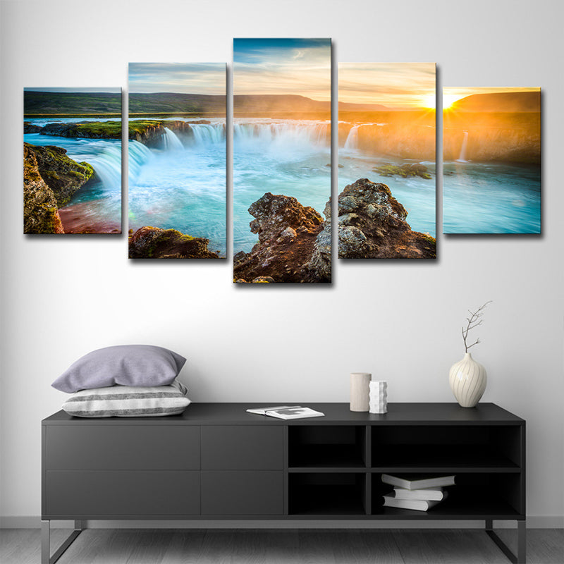 Avtoit | Great Island Cascades Canvas Art Home Interior Sunset Landscape Wall Decor in Blue