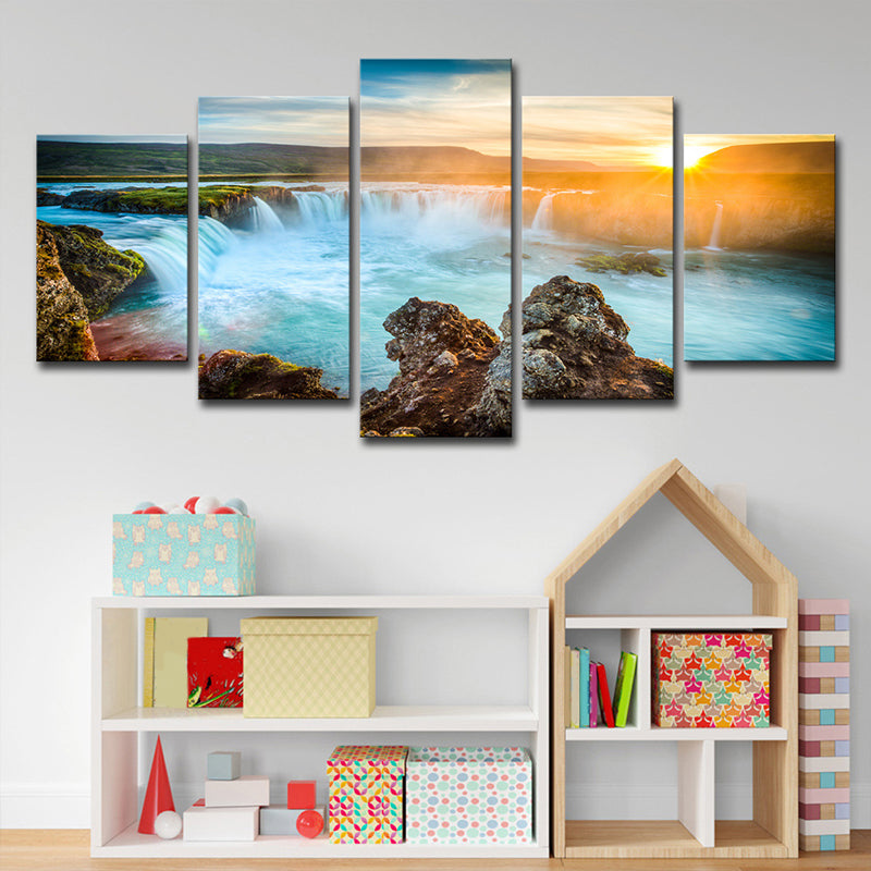 Avtoit | Great Island Cascades Canvas Art Home Interior Sunset Landscape Wall Decor in Blue