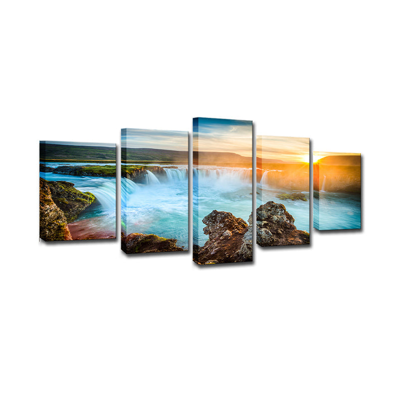 Avtoit | Great Island Cascades Canvas Art Home Interior Sunset Landscape Wall Decor in Blue