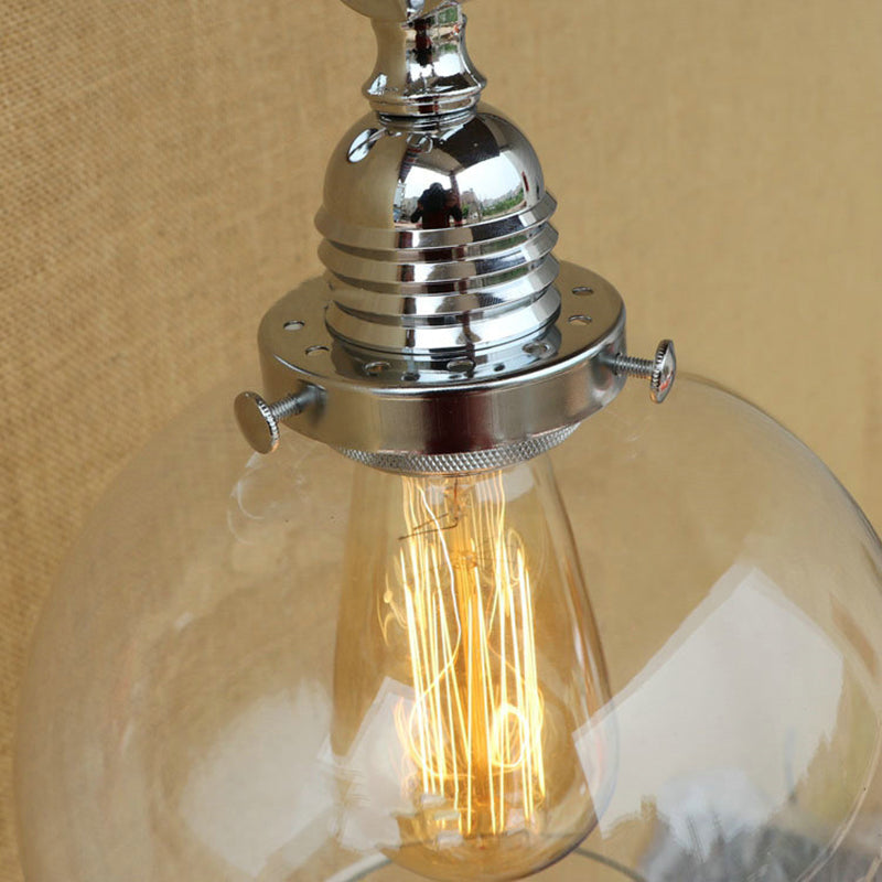 Avtoit | Vintage Orb Wall Light Fixture 1 Lamp Clear Glass Wall Lamp in Chrome for Bathroom, 8"/4"/6" Wide Wooden Arm