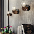 Avtoit | Brown Hand Wall Lamp Single Light Retro Wood Wall Lamp with Globe Bulb for Hallway