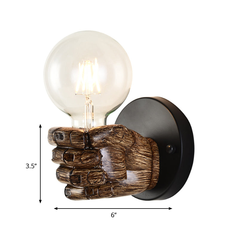 Avtoit | Brown Hand Wall Lamp Single Light Retro Wood Wall Lamp with Globe Bulb for Hallway