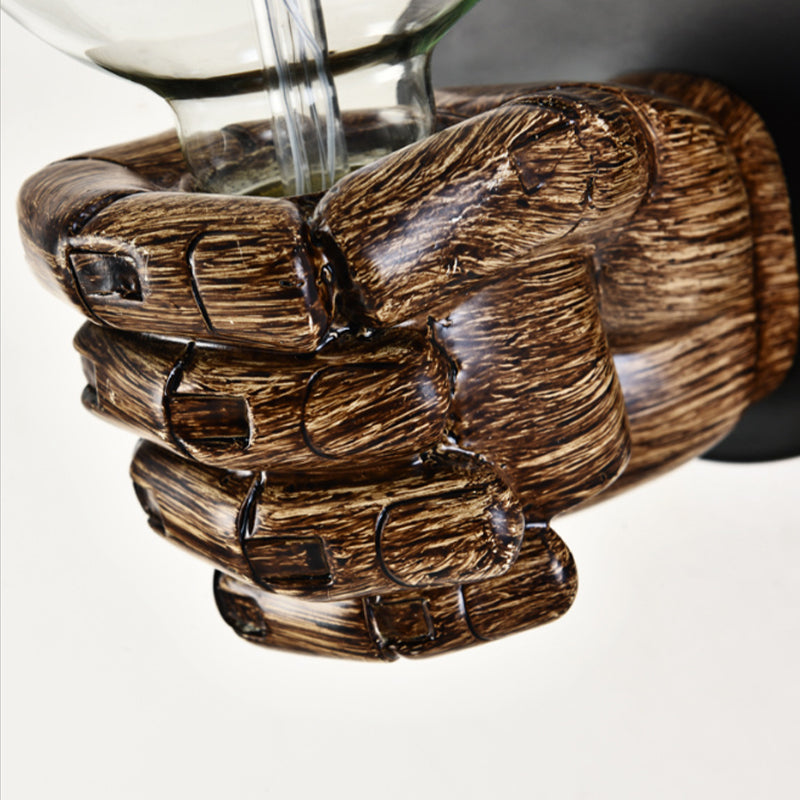 Avtoit | Brown Hand Wall Lamp Single Light Retro Wood Wall Lamp with Globe Bulb for Hallway