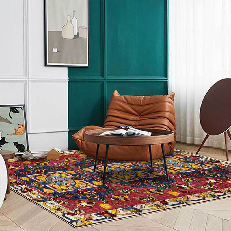 Avtoit | Red Vintage Carpet Polyester Tribal Pattern Carpet Washable Non-Slip Back Carpet for Living Room