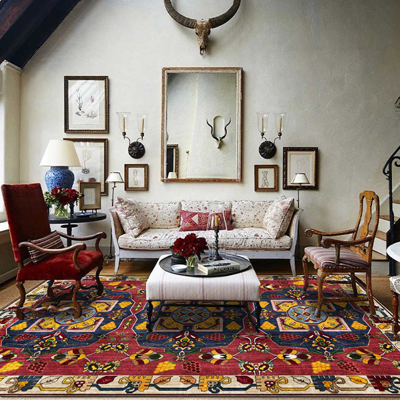 Avtoit | Red Vintage Carpet Polyester Tribal Pattern Carpet Washable Non-Slip Back Carpet for Living Room